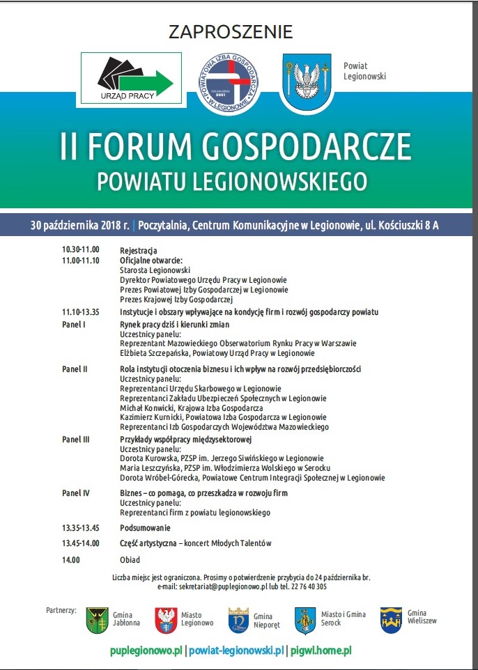 Zaproszenie na II Forum Gospodarcze Powiatu Legionowskiego